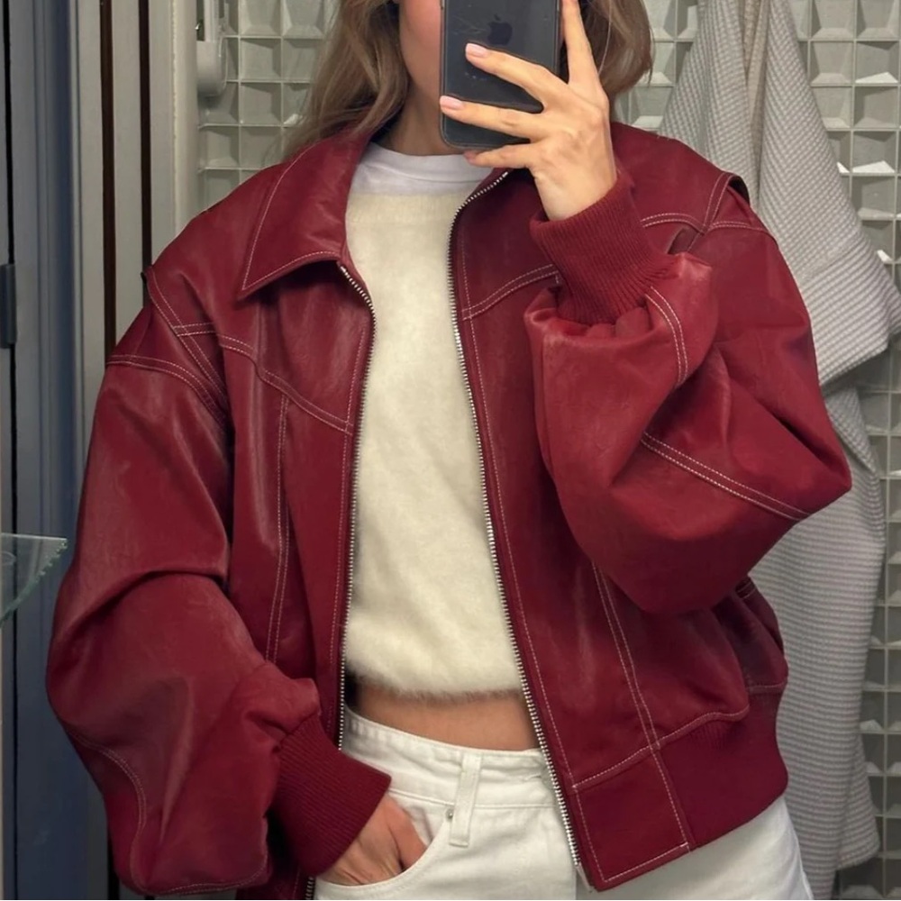The Room Antwerp Oversized Contrast Stitch Jacket Red